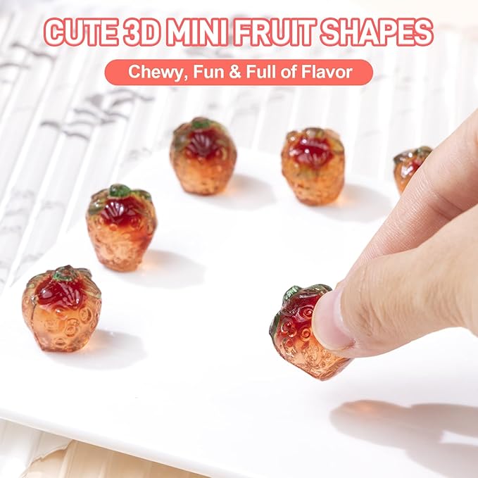 AMOS 4D Gummy Strawberry Burst Candy – Juice-Filled Strawberry-Shaped Gummy Candy, Gluten-Free Fruit Snacks, 8.47oz (240g)