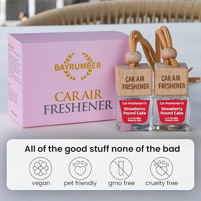 Car Air Freshener Hanging Diffuser – Long-Lasting Essential Oil Scent (Up to 60 Days) – Non-Toxic & Eco-Friendly – 2-Pack Auto Fresheners Made in USA