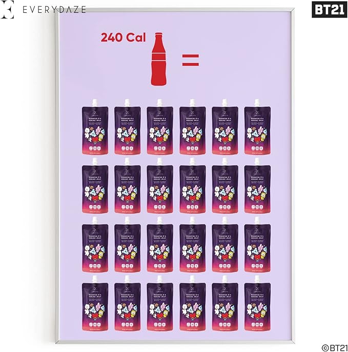 EVERYDAZE BT21 Essential C’s Konjac Jelly | Lychee | Vegan Collagen Peptides and Vitamin C | Gluten Free, Sugar Free, Low Calorie | Healthy Drinkable Fruit Snack | 10 Pack Box Food Drink Pouch