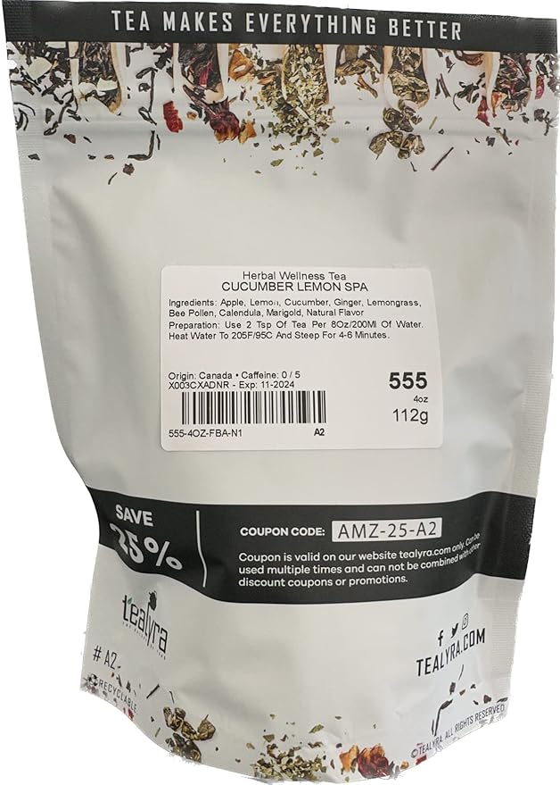 Tealyra - Cucumber Lemon Refresher Herbal Tea - Detox - Relaxing - Loose Tea - Ginger - Lemongrass - Bee Pollen - All Natural - 112g (4-ounce)