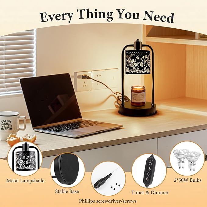 Lococo Candle Warmer Lamp Wax Light: Wax Melt Warming Lamps for Jar Candles with Timer Dimmable for Birthday Christmas Gift, Room, New House, Bedroom, Vintage Home Decor, Black + Fairy Moon