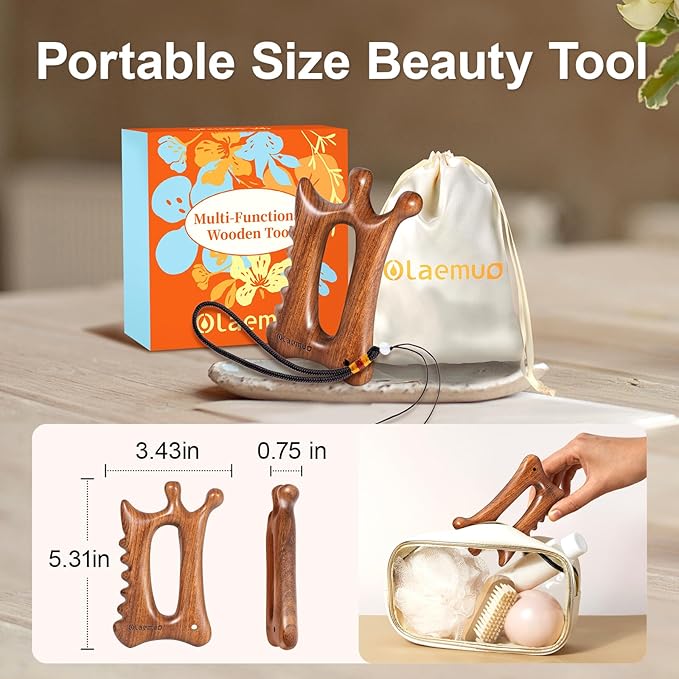 Wooden Gua Sha Tool for Face&Body - 6 in 1 Facial Massager for Lymphatic Drainage - Guasha Body Sculpting Tools Therapy Massage Tool for Cellulite,Jaw Lifting,Muscle Relief - Relaxation Gifts