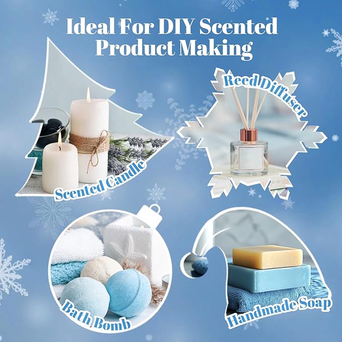 Winter Essential Oils Set, 6 Premium Holiday Fragrance Oil for Diffuser, Candle & Soap Making, Frozen Magic, Winter Wonderland, Hot Cocoa, Frosted Fir, Warm Sweater, Log Fire, Scented Oils for Home