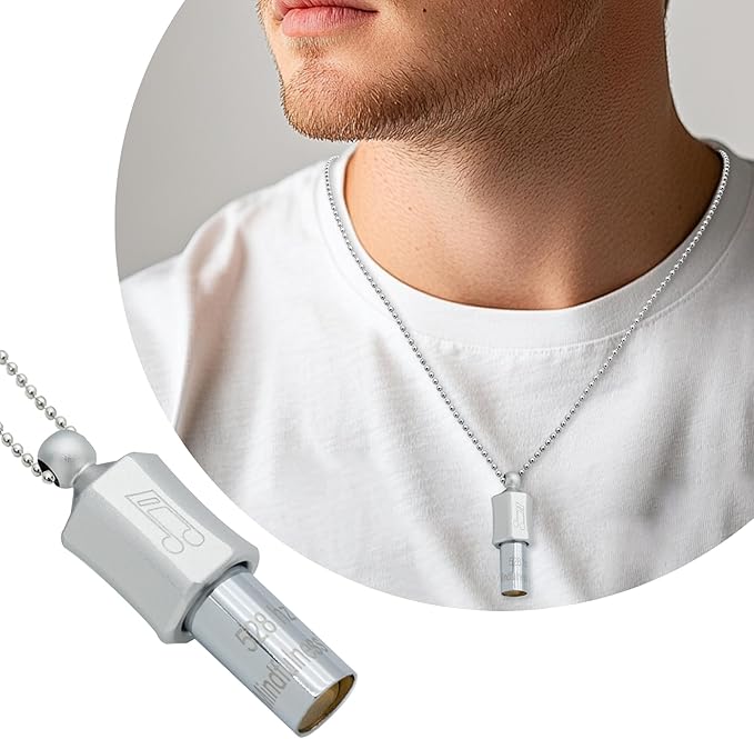Anxiety Necklace 528 Hz Breathing Meditation Whistle Mindfulness Device for Stress Relief Calm Meditation Adjusting Breathing Anxiety Relief Necklace, Stress Relief Gift for Men Women-Silver