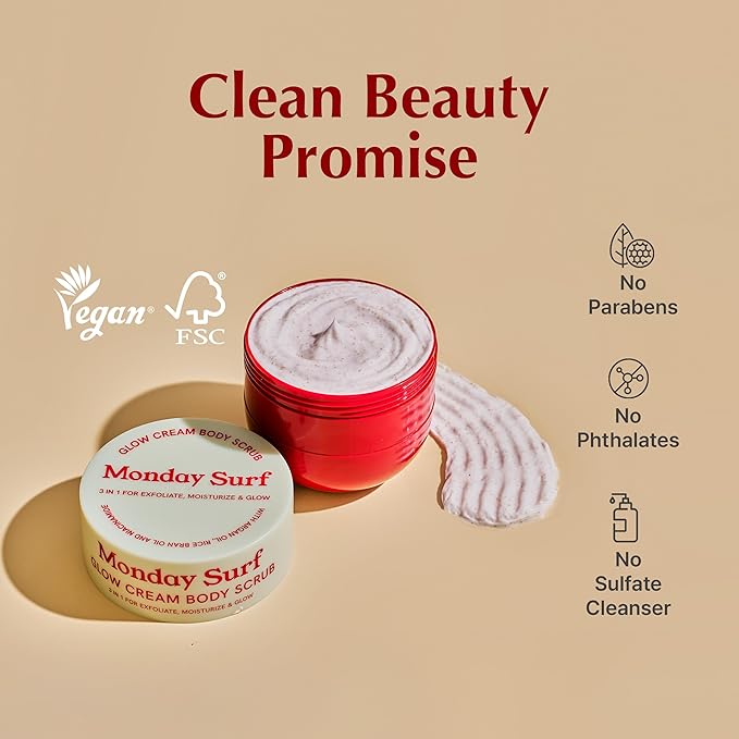 Glow Cream Body Scrub – Hydrating & Nourishing Cream with Argan Oil, Rice Bran Oil, Camellia Oil & Glycolic Acid – Vegan, Microplastic-Free, Vanilla Floral Scent – 9.5 oz