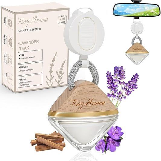 Long Lasting Car Air Freshener | Non-Toxic Hanging Car Diffuser with Adjustable Rope | Plant-Based Essential Oil Scent for Cars Freshener | Teak