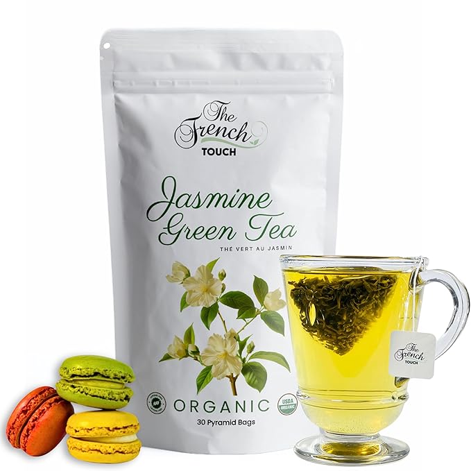 The French Touch Jasmine Green Tea ORGANIC | 2.5g x 30 Pyramid Bags | 100% Certified USDA Organic | Plant based tea bags | Select Premium Tea (Jasmine Green)