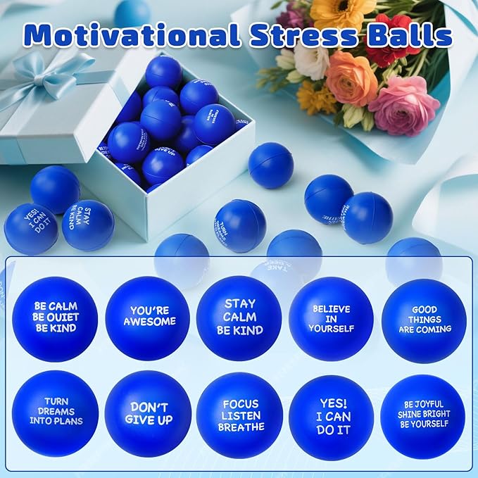 54PCS Motivational Stress Balls for Adults and Kids - Stress Balls Bulk Soft Sponge Squeeze Toys with Inspirational Quotes | Office Classroom Stress Relief Gifts | Anxiety Relief Fidget Toys
