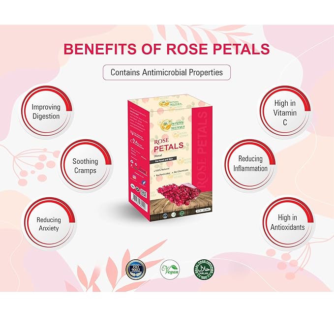 Herbs Botanica Dried Rose Petals Edible Perfect for Tea, Potpourri, Bath Bombs, Beauty Products, Resealable Bag for Freshness and Longevity Non-Toxic, Chemical-Free, 100% Non GMO 3.6 oz