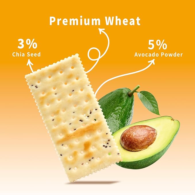 V-LOONG Avocado Chia Soda Crackers, Vlife Baked Saltine Crackers, No Added Sugar Healthy Snacks (1 PACK, 6.8 Ounce) Office Snacks, Low Sugar, Low Calories