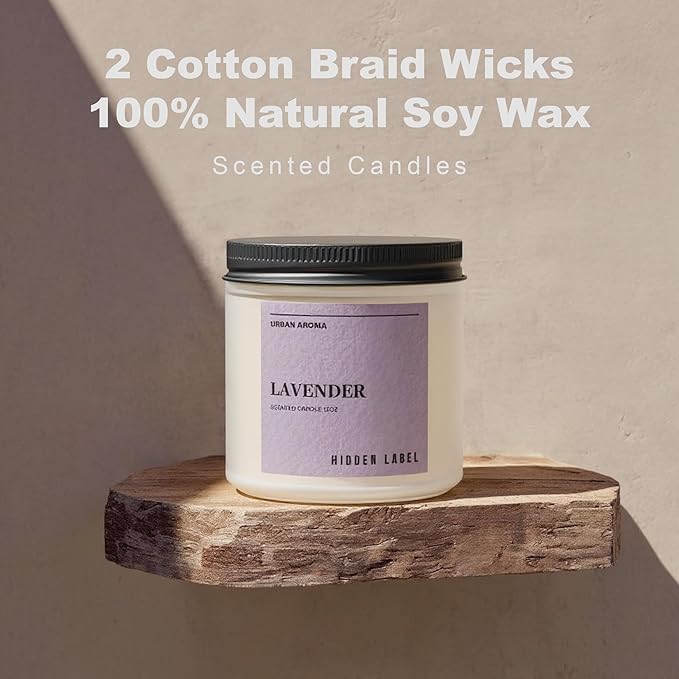 Hidden Label Lavender Scented Candle, 12oz 2 Wick Natural Candles Soy Non Toxic, Clean Burning Long Lasting Aromatherapy for Home Scented | Gifts | Décor,Premium Scents for Relaxation & Stress Relief