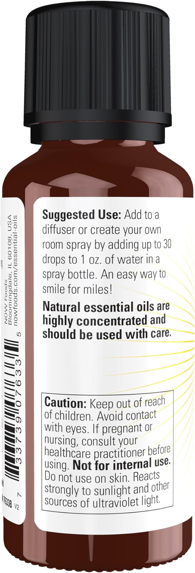 NOW Essential Oils, Smiles for Miles Aromatherapy Blend, Refreshing Aromatherapy Scent, Blend of Pure Essential Oils, Vegan, Child Resistant Cap, 1-Ounce