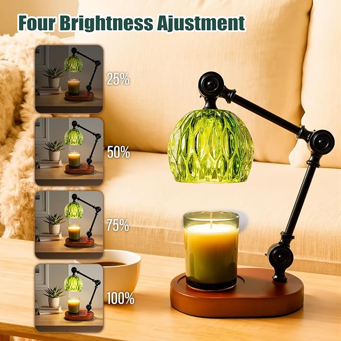 Candle Warmer Lamp, Dimmable Wax Melting Warmer with Adjustable Height, Bedroom Living Room Home Decor, Birthday Relaxation Gifts for Women (Green, Wave)