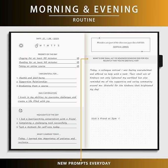 Self-Mastery Journal for Men - Gratitude and Productivity Journal for More Happiness, Positivity, Growth, Mindfulness, Self Care and Reflection - Guided Inspirational Journals for Men & Women (Black)