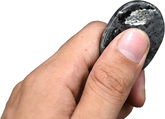 Amazing Gemstone Larvikite Worry Stone Crystals and Healing Stones - Worry Stones for Stress Relief Gifts - Piedra Crystal Fidget for Meditation,Relaxation - Unique Stocking Stuffers & Birthday Gifts