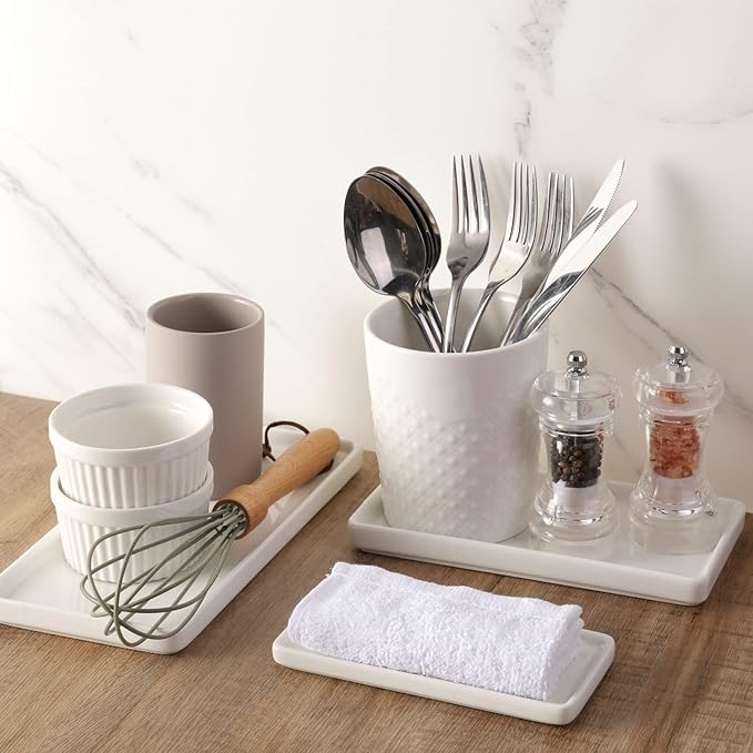 Gurygo 2 Pack 10" Bathroom Tray, Ceramic Vanity Trays for Bathroom, Small Ceramic Trays, Kitchen Soap Tray for Kitchen Counter (White, 10",Set/2)