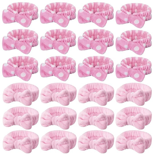 WILLBOND Spa Headband Bow Hairband Facial Makeup Women Face Wash Adjustable Skincare Headbands Flannel Towel Soft Head Wraps for Women Shower Washing Face(Sweet,24 Pieces)