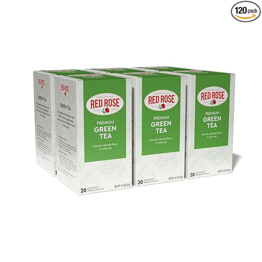 Red Rose Green Tea Naturally Flavored Rich in Antioxidants Zero Calories with 20 Individually Wrapped Tea Bags Per Box (Pack of 6) Contains Caffeine Brew Hot