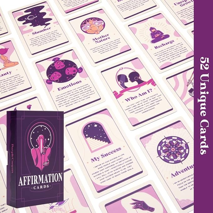 PURPLE CANYON Daily Affirmation Cards for Women and Men | Positive Affirmations for Mindfulness, Meditation, and Inspiration | Beautiful 52 Card Deck