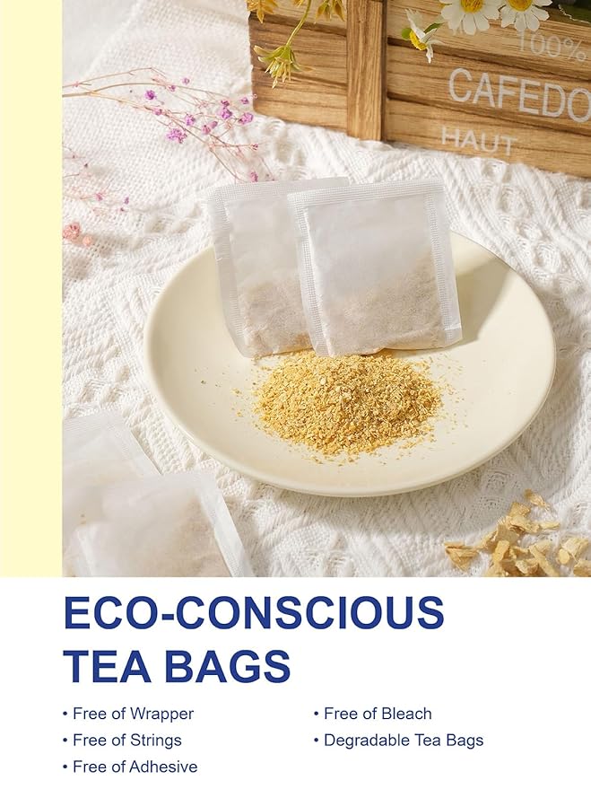 TeeLux Ginger Tea Bags, Natural Ginger Root Tea, Spicy & Zesty & Warm Flavor, Caffeine Free, 100 Count