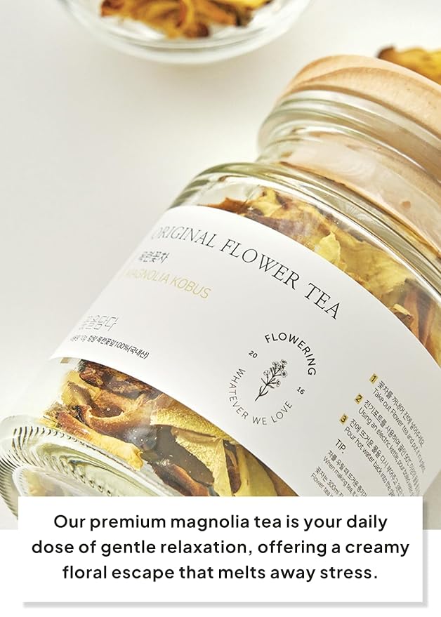 Korean Food, KKOKDAM Original Magnolia Flower Tea, Decaf Floral Blend, Fully Natural Flowers, No Caffeine, Sugar Free, Zero Calories, Made in Korea,10g