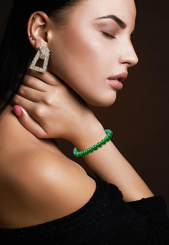 AD Beads Handmade Gemstone Stretch Elastic Bracelet Crystal Healing Reiki Nature's Beauty and Spiritual Essence Unisex (10mm, Green Jade (Heart Opening))