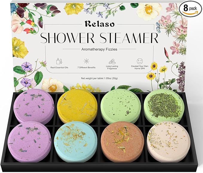 Shower Steamers Aromatherapy 8 Pack, Birthday Gifts for Women Men & Luxury Gift Box Packaging, Premium Shower Bombs with Natural Essential Oils, Home Spa Stress Relief, Relaxation Self Care