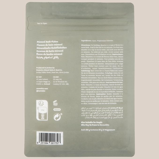 Dead Sea Magnesium Flake Bath Soak - 100% Pure Unscented Magnesium Chloride Flakes (8.82 oz Pouch)