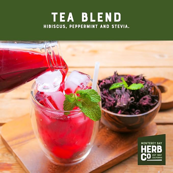 Monterey Bay Herb Co. Hibiscus Mint Herbal Tea Bags | 200 Count | Caffeine-Free | Bulk Loose Tea in Unbleached Bags | Refreshing Berry & Mint Flavor | Rich in Vitamin C