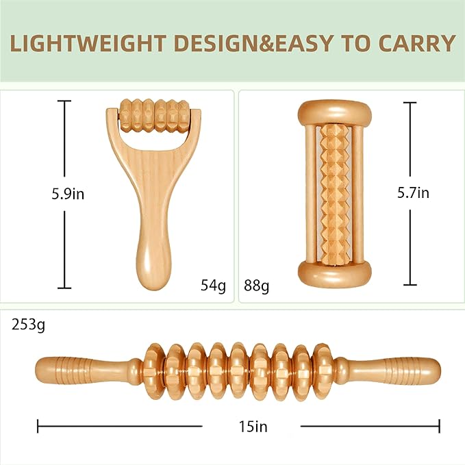 3Pcs Wooden Massage Tools,Lymphatic Drainage Massager ,Maderoterapia Kit for Deep Tissue,Muscle Pain Relief, Anti-Cellulite,Body Sculpting & Shaping,Foot Roller for Plantar Fasciitis