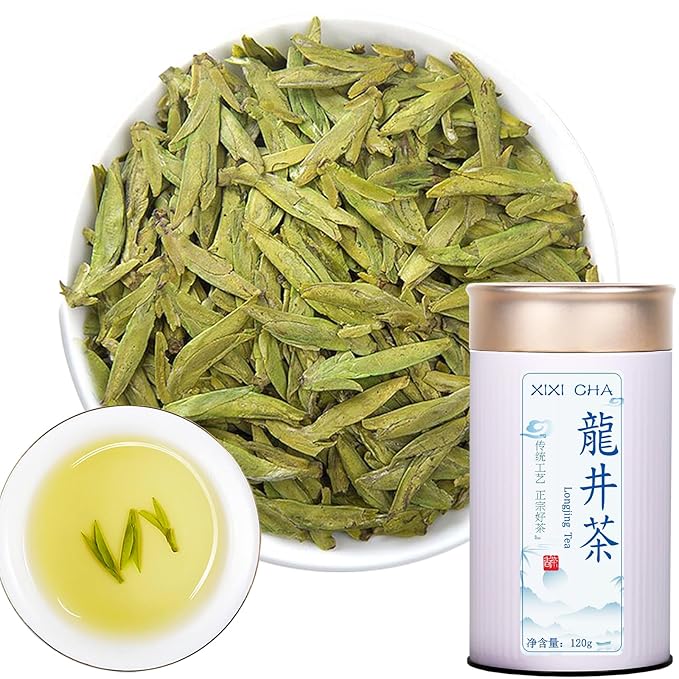 XIXICHA Longjing Tea New Tea Grade AAA Dragon Well Green Tea Loose Leaf Hangzhou Dragonwell Chinese Green Tea Fresh Bean Aroma 龙井茶 绿茶 明前龙井 茶叶 4.23oz/120g