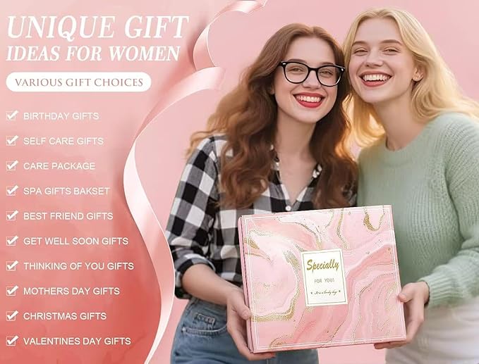 Self Care Gifts for Women Pink Birthday Gift Set Spa Gift Set 11 Unique Get Well Soon Package Thinking of You Inspirational Mothers Day Baskets for Mom Wife Friend Sister