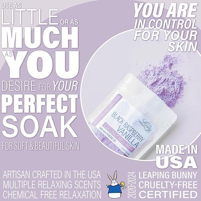Luxiny Vegan Milk Bath Soak Made with Moisturizing Coconut Milk Powder & Sweet Almond Oil for a Bath Bomb Dust Soothing Fizz & Relaxing Soak, 8 oz. (Black Raspberry Vanilla)