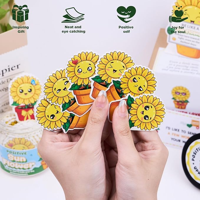 Positive Sunflower Jar – 60 Daily Affirmation Cards with Standee | Encouragement Gift for Women, Friends, Coworkers | Uplifting Notes, Desk Decor, Just Because Gift, Emotional Support Jar