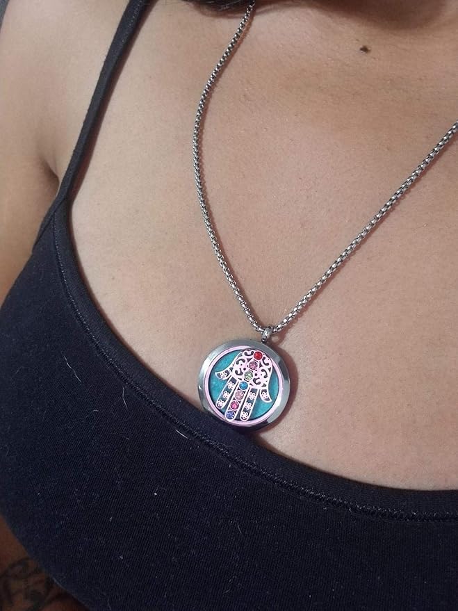Aromatherapy Essential Oil Diffuser Necklace Stainless Steel lnspirational Locket Pendant(7 Chakra)