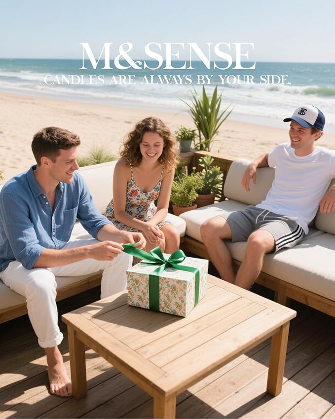 M&SENSE Coconut Beach Scented Candles Large Summer Candle, Natural Soy Candles 21.2oz Beach Candle,Aromatherapy Candle for Stress Relief Meditation Relaxing