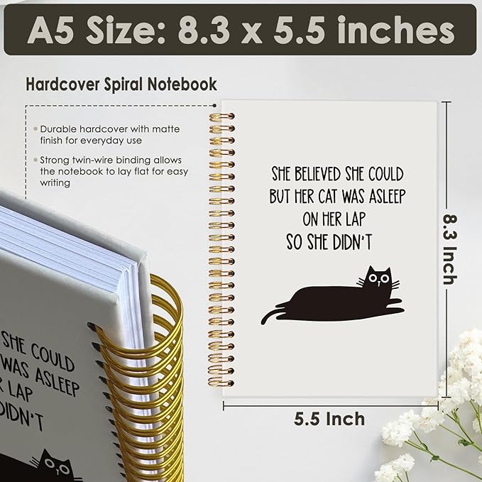 Funny Black Cat Spiral Notebook, Black Kitten Journal for Women, Cat Office Supplies, She Believed She Could But Her Funny Animal Hardcover Notebooks 5.5x8.3