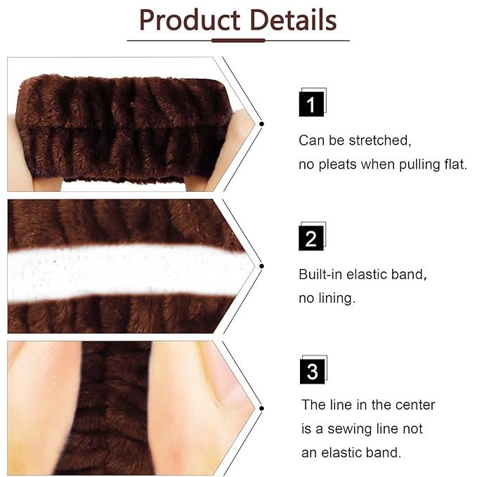 VELSCRUN Spa Headbands for Wash Face, Makeup Headband, Facial Skincare Headbands, 5 Pcs Dark Brown Puffy Sponge Spa Headband Bow Tie Hair Band Hair Clips Wristband Set Women Girls Accessories