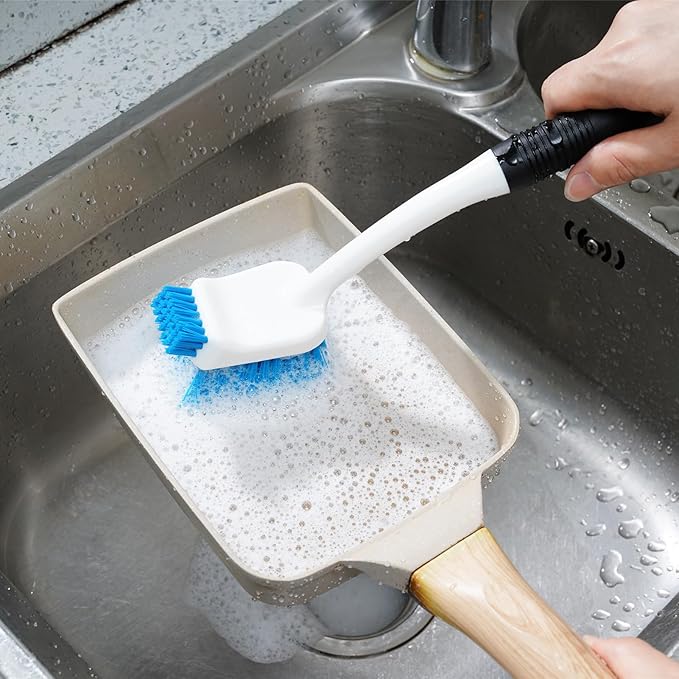 Dish Brush Set of 3 with Water Bottle Brush, Dish Scrub Brush and Scrubber Brush, Long Handle Kitchen Scrub Brushes for Dishes, Bottles, Cups, Pots, Pans and Sinks, Round Head