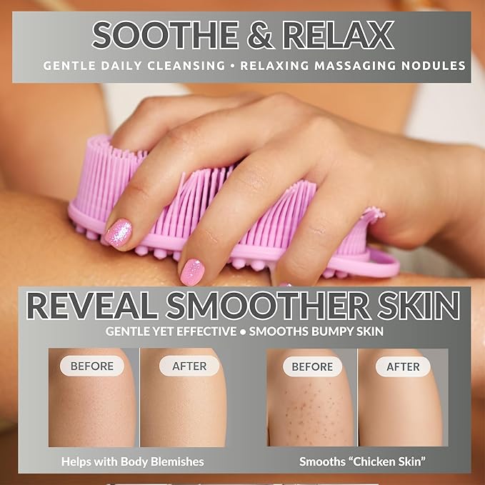 Avilana Silicone Body Scrubber - Food Grade & Lab Tested, Gentle Exfoliating Shower Brush for All Skin Types, Hygienic Quick-Dry Loofah Alternative