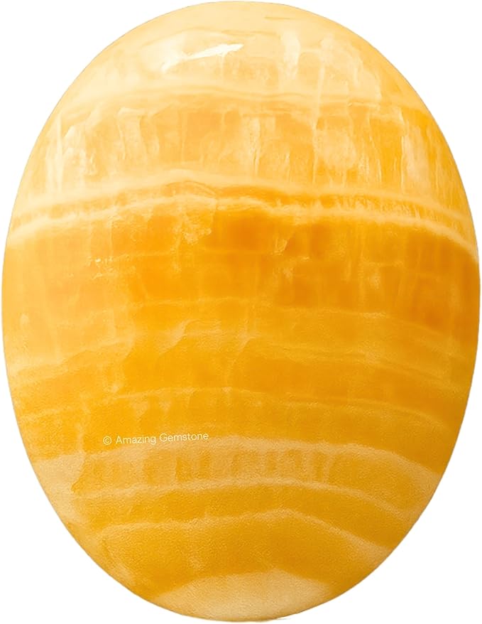 Yellow Calcite Crystals and Healing Stones - Large Palm Stone Crystals Piedra - Crystal for Good Luck, Positive Energy, Meditation - Unique Stocking Stuffers and Birthday Gifts for Women, Men