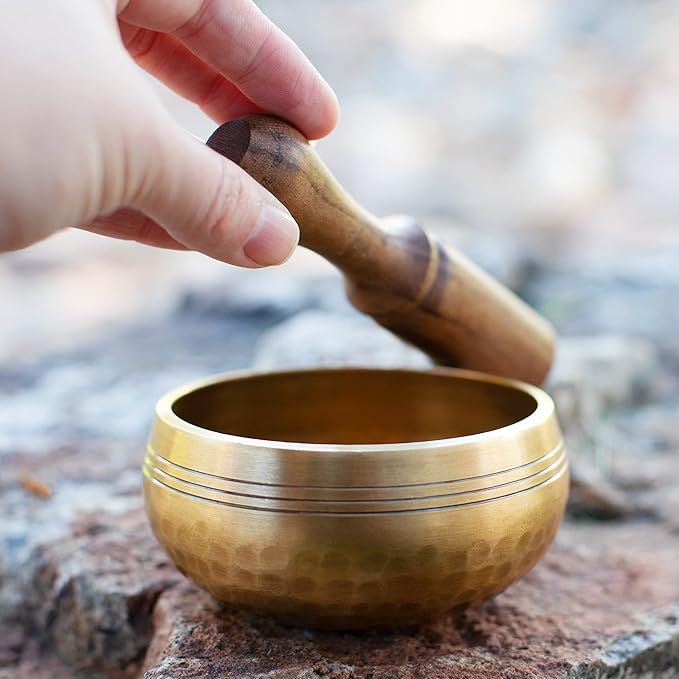 Tibetan Singing Bowl Set - Easy To Play for Beginners - Authentic Handcrafted Mindfulness Meditation Holistic Sound 7 Chakra Healing Gift by Himalayan Bazaar (3.5")