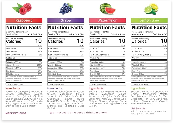 Vaya - Sugar Free Electrolyte Powder Packets – Give Your Body Instant Hydration - with Fasting Electrolytes – Great Tasting - Hydration Packets + Vitamin C - Variety Pack - 24 Stick Packs