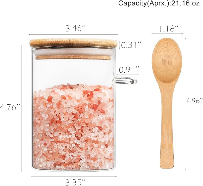WHJY Glass Glass Jar with Lid and Spoon, Airtight Glass Jars bamboo lids, overnight oats jars, Dog Treat Jar for Pet, Glass Candy Cookies Coffee Canister Jar Bath Salt Container - 20 oz (1)