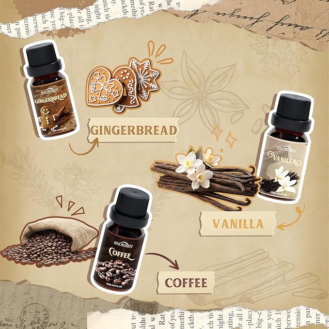 Spice Essential Oils for Diffuser for Home, SNOWSEN Aromatherapy Oil Set - Apple Cinnamon, Pumpkin Pie, Gingerbread, Coffee, Vanilla, Harvest Spice, Autumn Fragrance Oils Gift Set