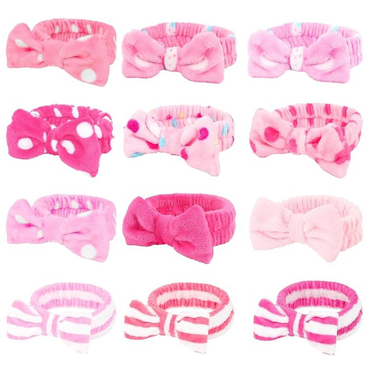 Casoty 12 Pcs Hair Makeup Headbands, Spa Headband for Washing Face, Soft Coral Fleece Headbands for Makeup, Bow Hair Band for Face Washing Shower Skin Care Yoga