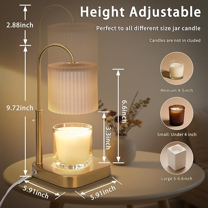 Gold Candle Warmer Lamp with Timer,Mothers Day Gifts for Mom,House Warming Gifts New Home Decor,20 Gears Rotary Dimming with 2 Bulbs