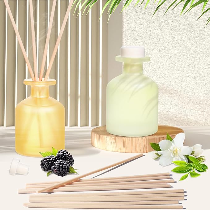 Reed Diffuser - BlackBerry Pineapple & Jasmine Green Tea 3.38oz (100ml) 2 Packs Essential Oil Reed Diffuser Set with 16 Sticks, Long Lasting Fragrance for Home, Bathroom, Bedroom, Room, Decor