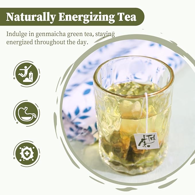 FullChea - Genmaicha Tea bags, 50 Teabags - Genmaicha Green Tea with Roasted Rice, Nutty & Refreshing - Low Caffeine - Soothing & Digestive, Perfect for Daily Relaxation