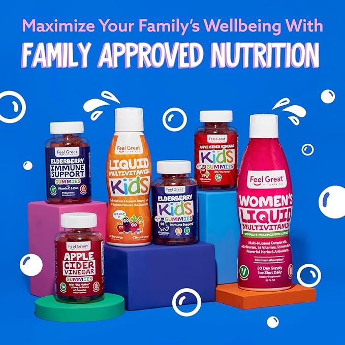 Feel Great Kids Elderberry Gummies with Zinc and Vitamin C (2-Pack) | Immune Support Sambucus Elderberry | Berry Flavored Vegan Multivitamins | 90 Count